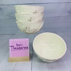 Savinio Designs  ACORN Cream Round Embossed Earthenware Soup Cereal Bowls Set 4